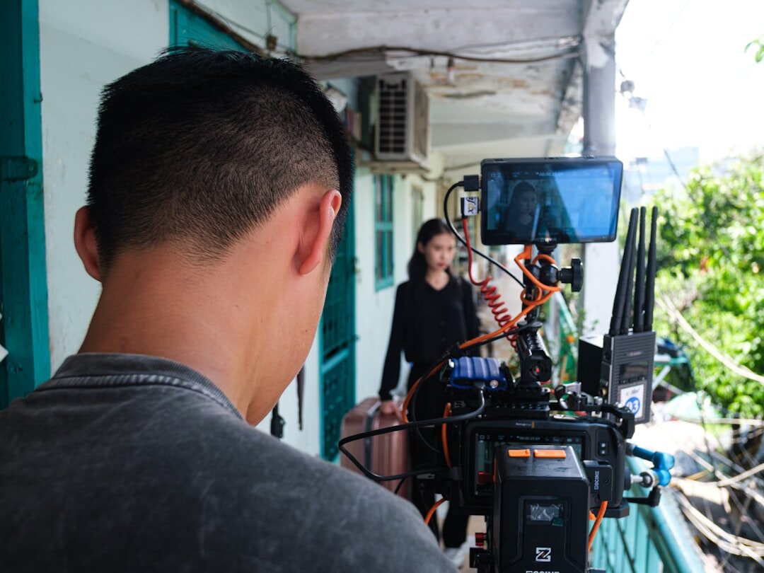 Production team coordinating during a live television broadcast